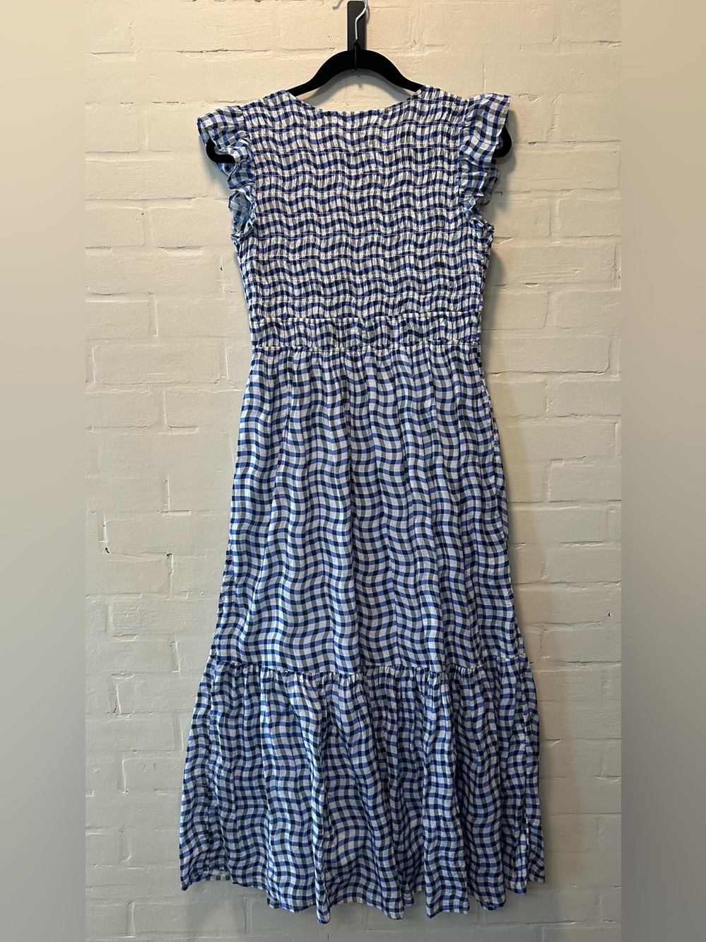 Anthropologie Peregrine Blue Gingham Smocked Midi Dress with Flutter Sleeves XS - Picture 7 of 11